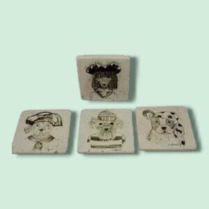 Gisela Graham Dog Kitsch Pirate Coaster Set of 4 Stoneware Ceramic Tile